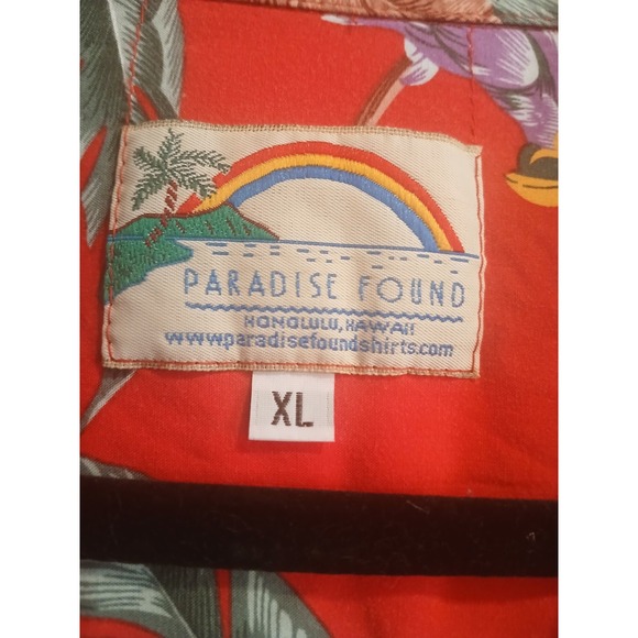 Paradise Found Hawaiian Shirt Mens XL Red Jungle Bird Magnum PI USA Rayon Camp - Picture 2 of 5